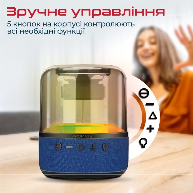 Зовнішній вигляд Портативна акустика PROMATE Glitz-L 10W Blue (glitz-l.blue)