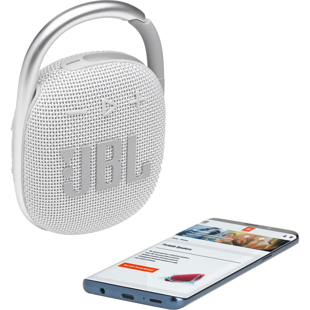 Фото Портативна акустика JBL Clip 4 Eco White (JBLCLIP4ECOWHT)