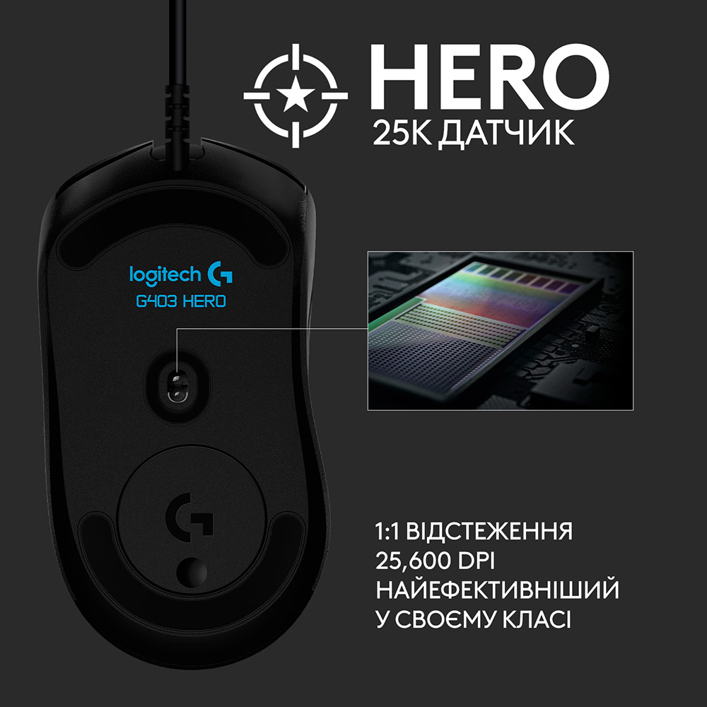 Зовнішній вигляд Миша LOGITECH G403 HERO Gaming Mouse (L910-005632)