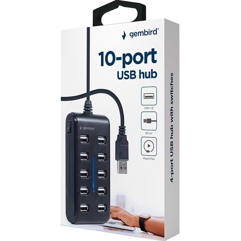 Внешний вид USB-хаб GEMBIRD 10 портов Black  (UHB-U2P10P-01)