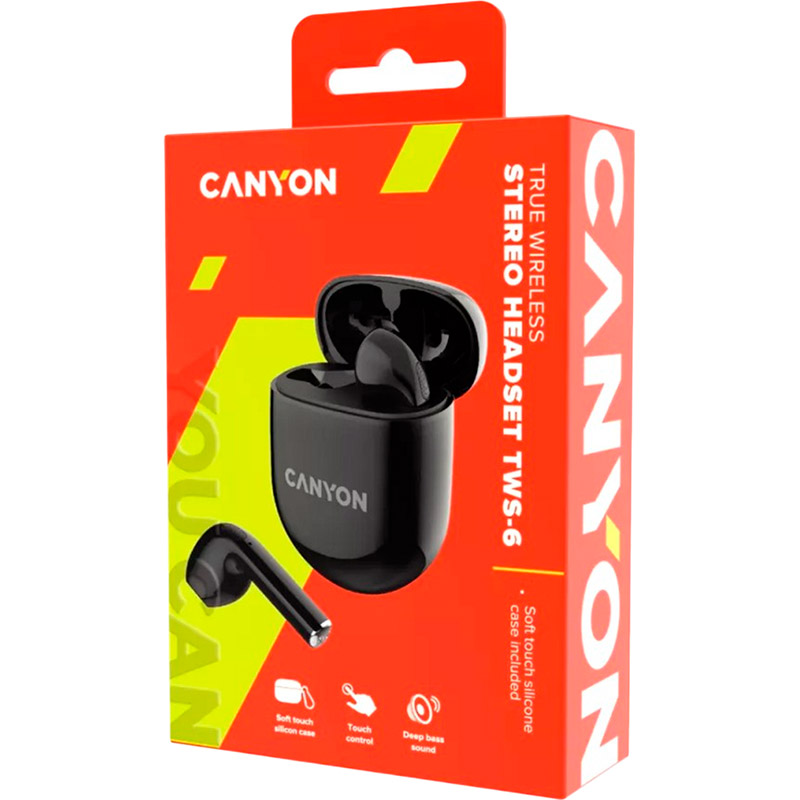 Зовнішній вигляд Гарнітура CANYON TWS-6 Black (CNS-TWS6B)