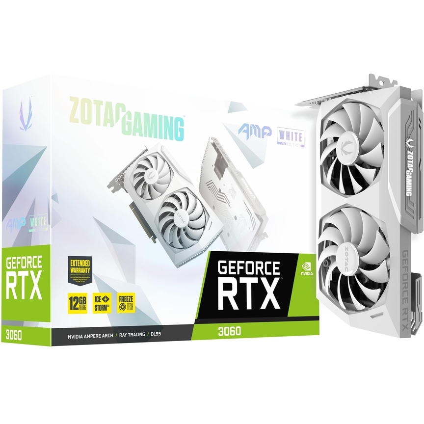 Внешний вид Видеокарта ZOTAC GeForce RTX 3060 12GB GDDR6X AMP White Edition (ZT-A30600F-10P)