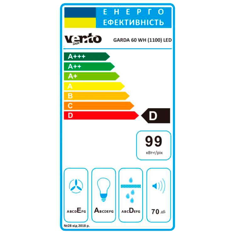 Зовнішній вигляд Витяжка VENTOLUX GARDA 60 WH (1100) LED