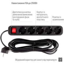 Мережевий фільтр COLORWAY 5 розеток 5м 10А 3x1.0мм2 Black (CW-PSEA55BK)