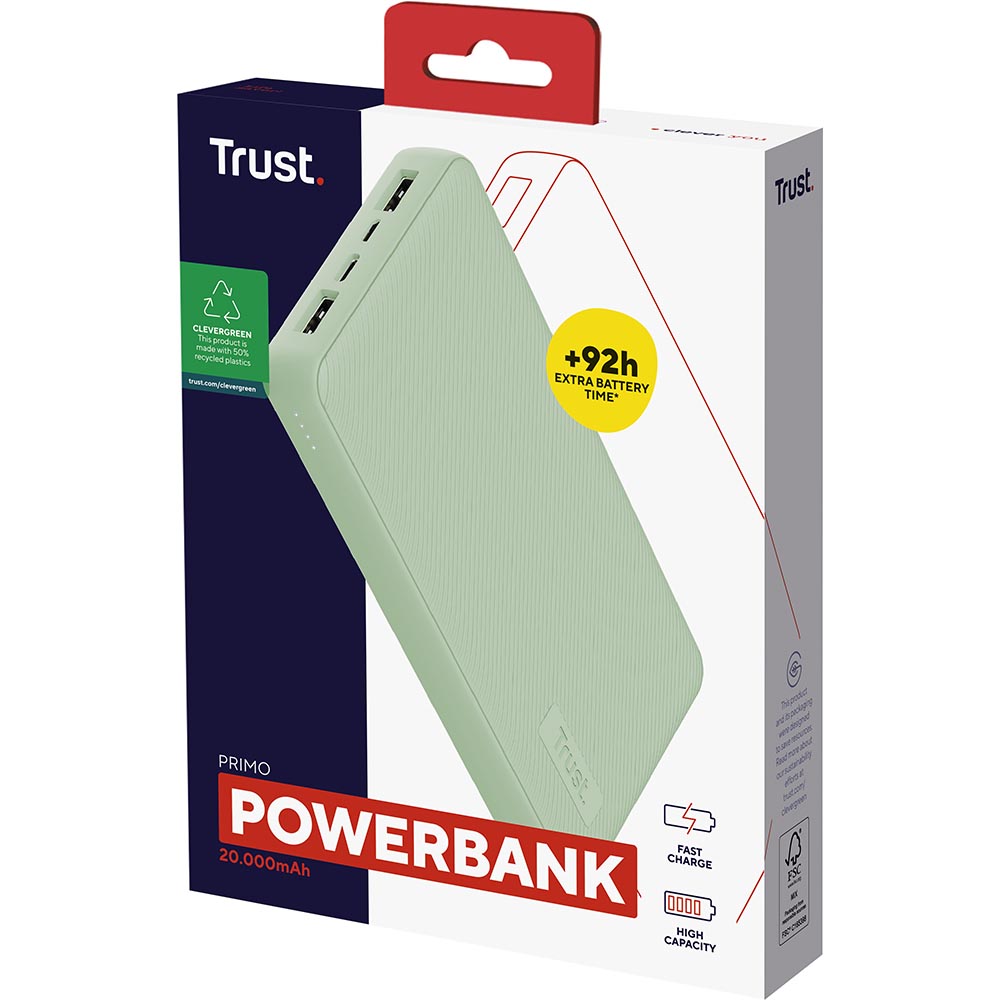 Внешний вид Powerbank TRUST Primo ECO 20000 mAh Green (25027)