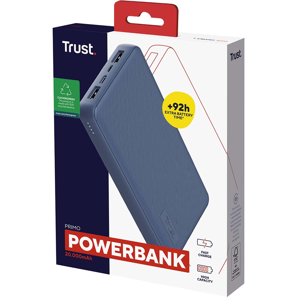 Зовнішній вигляд Powerbank TRUST Primo ECO 20000 mAh Blue (25026)