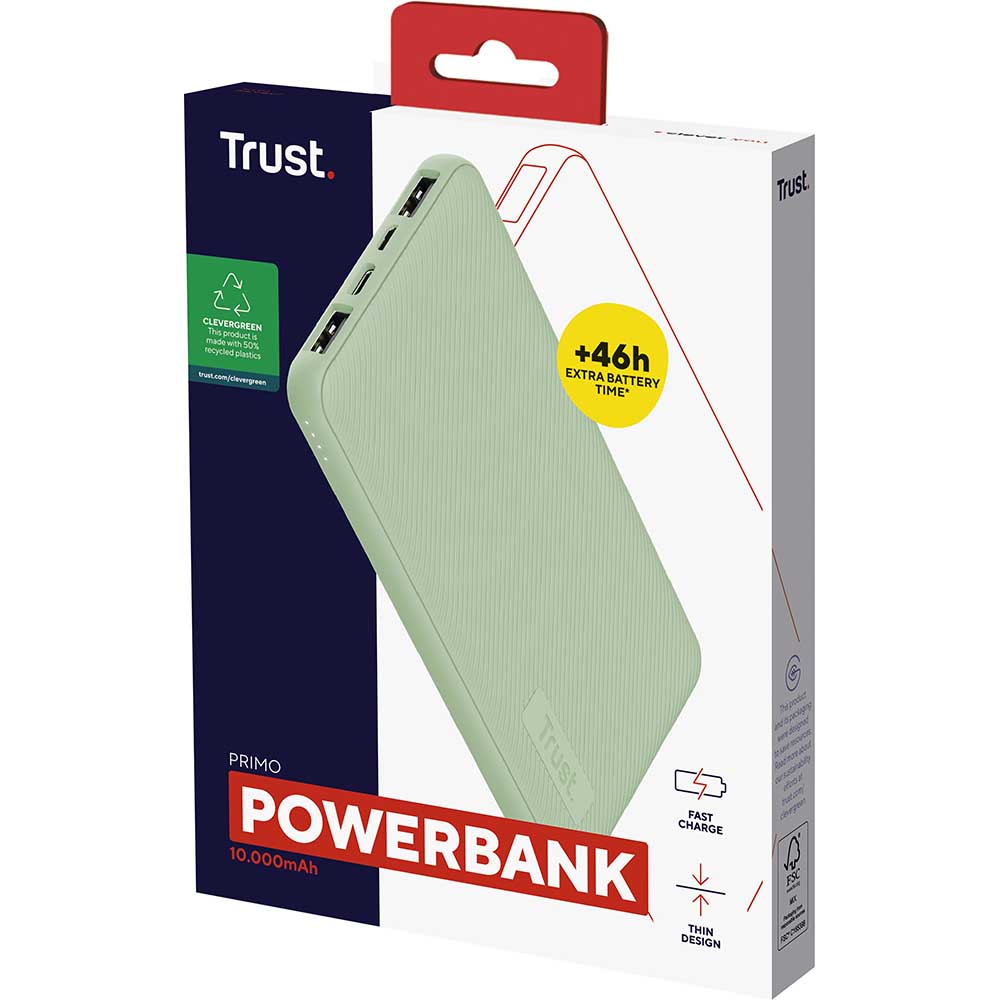 Внешний вид Powerbank TRUST Primo ECO 10000 mAh Green (25029_TRUST)