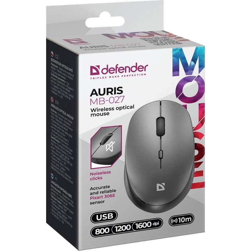 Мышь DEFENDER Auris MB-027 grey (52029) Разрешение сенсора 1600