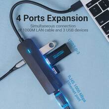Док-станция VENTION USB 3.1 Type-C - 3 x USB 3.0 + MicroUSB + RJ45 Black (TGPBB)