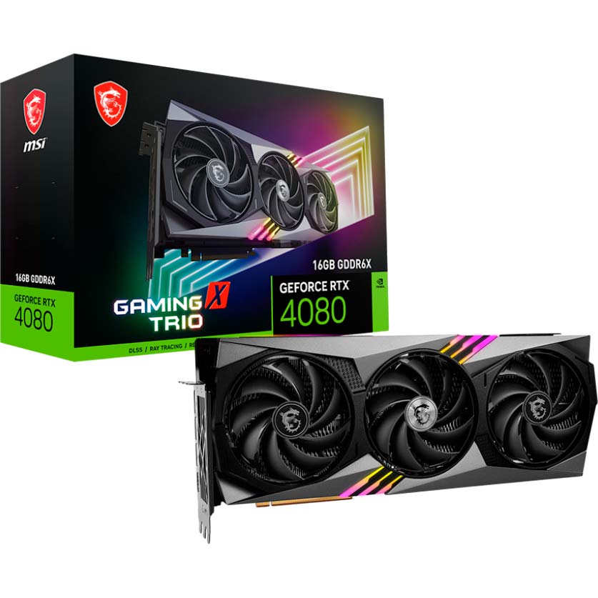 Зовнішній вигляд Відеокарта MSI RTX 4080 GAMING X TRIO 16GB GDDR6Х (RTX 4080 16GB GAMING X TRIO)