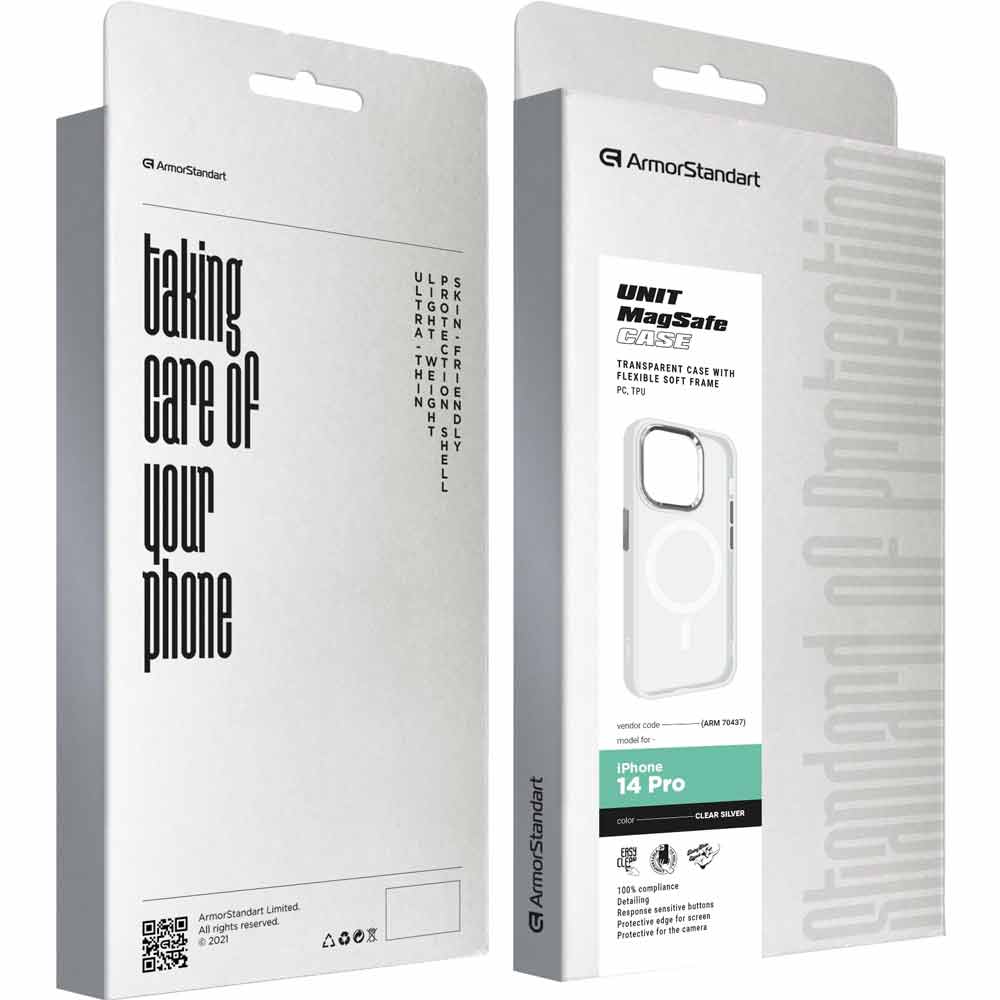 Зовнішній вигляд Чохол ArmorStandart Unit MagSafe для Apple iPhone 14 Pro Matte Clear Silver (ARM70437)