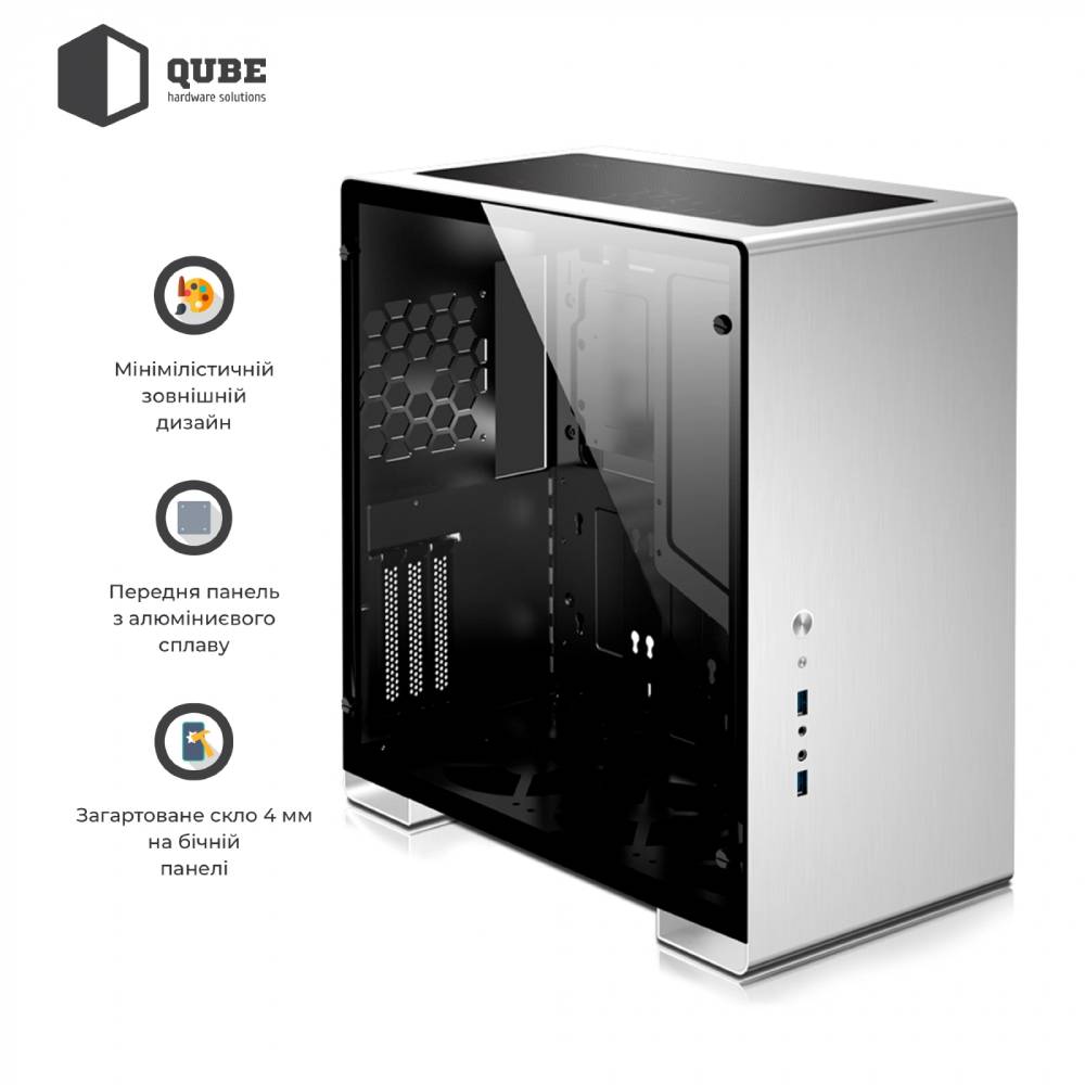 Корпус QUBE GRIFFIN Aluminum Silver Vertical GPU (QBU5S_WSNU3) Размер материнской платы (макс.) ATX