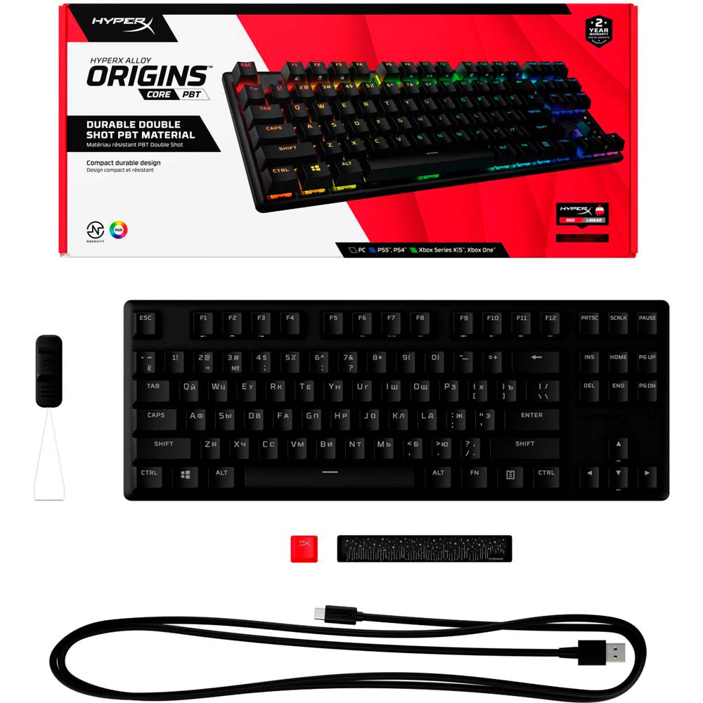 Внешний вид Клавиатура HyperX Alloy Origins Core PBT Red USB RGB ENG/RU Black (639N7AA)