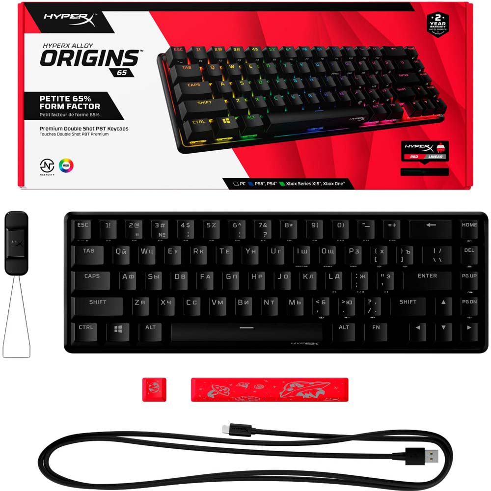 Фото Клавіатура HyperX Alloy Origins 65 Red USB RGB ENG/RU Black (4P5D6AX)