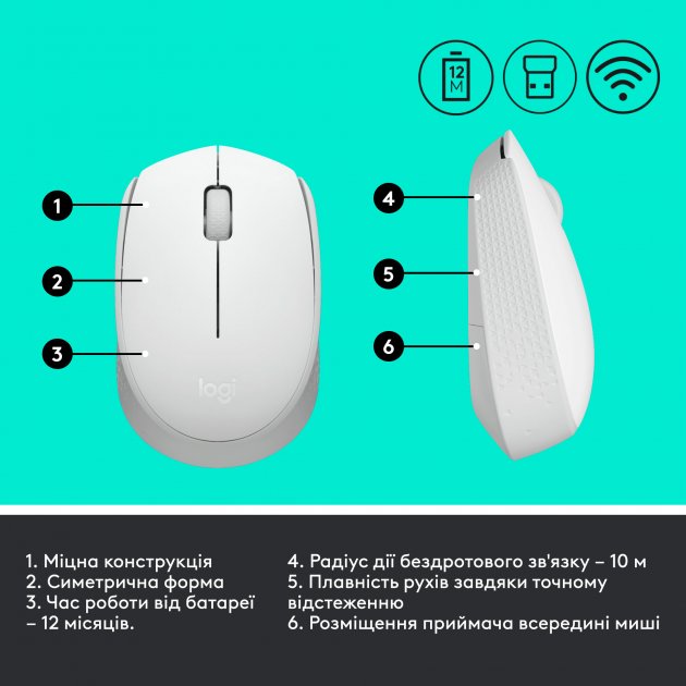 Фото Мышь LOGITECH M171 Wireless White (910-006867)