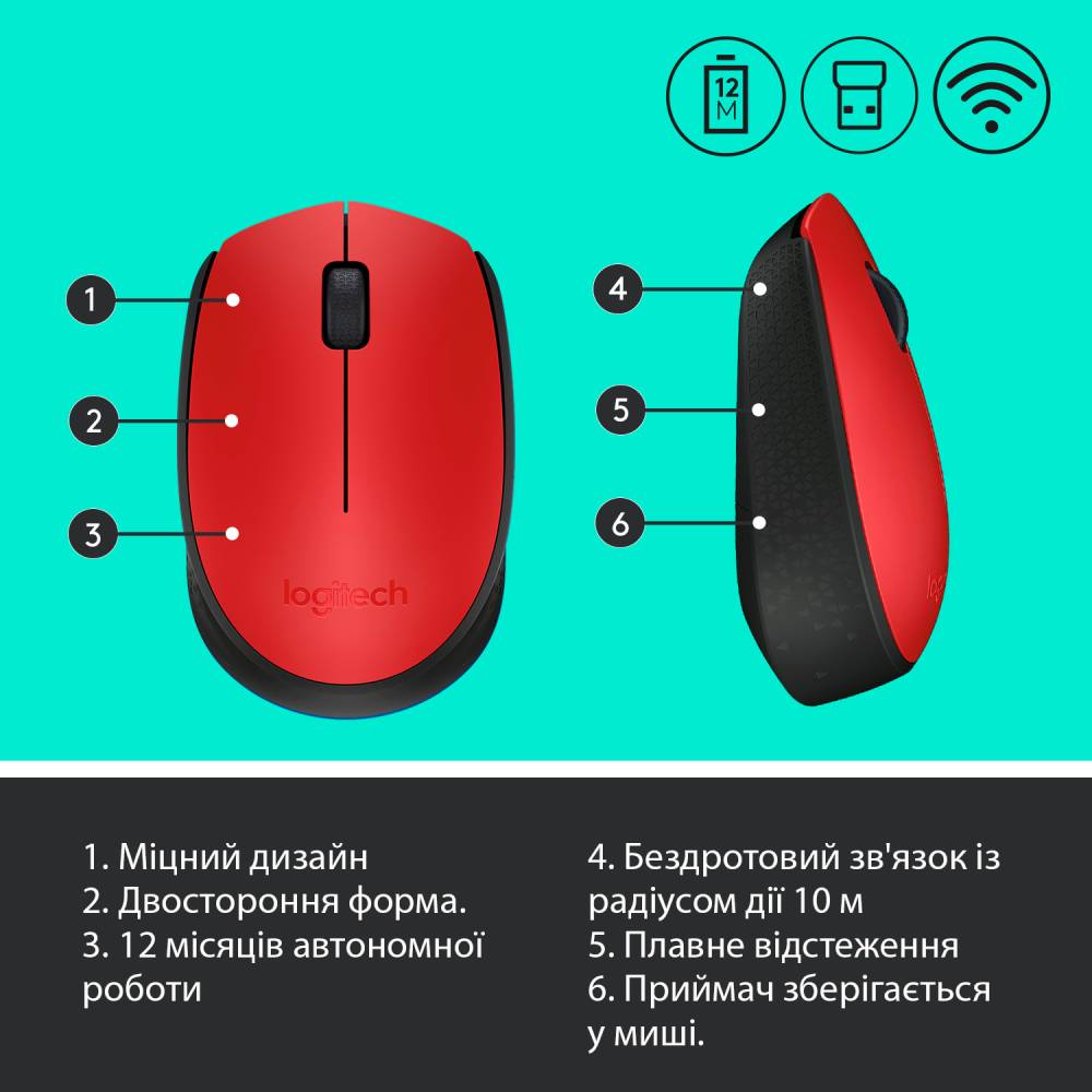 Фото Миша LOGITECH Wireless Mouse Red M171