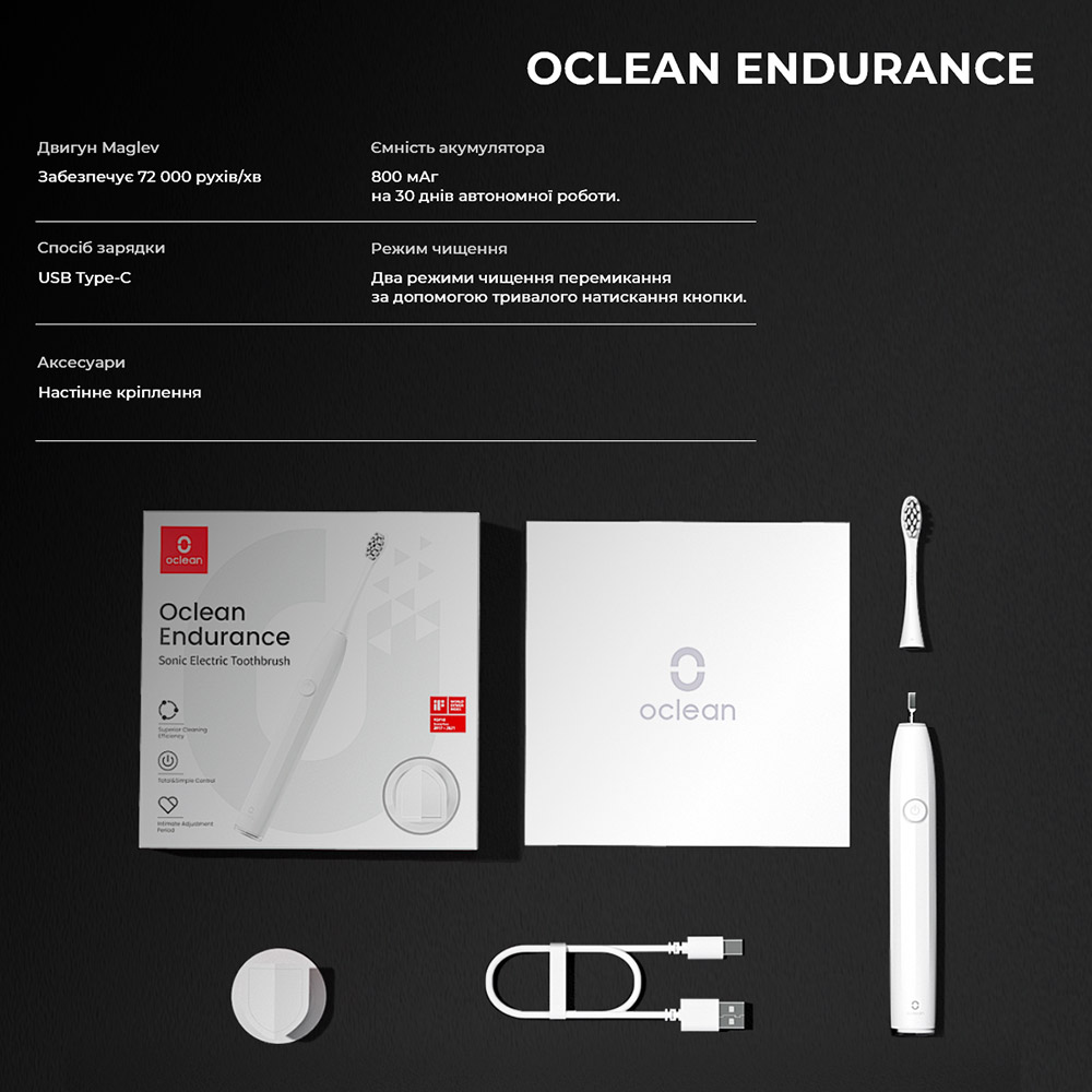 Обзор Зубная щетка OCLEAN Endurance Electric Toothbrush White (6970810552393)