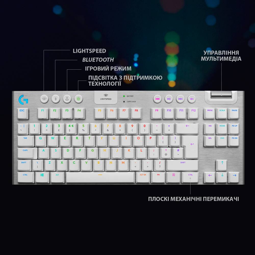 Фото Клавіатура Logitech G915 Gaming TKL LIGHTSPEED Wireless RGB White (920-009664)