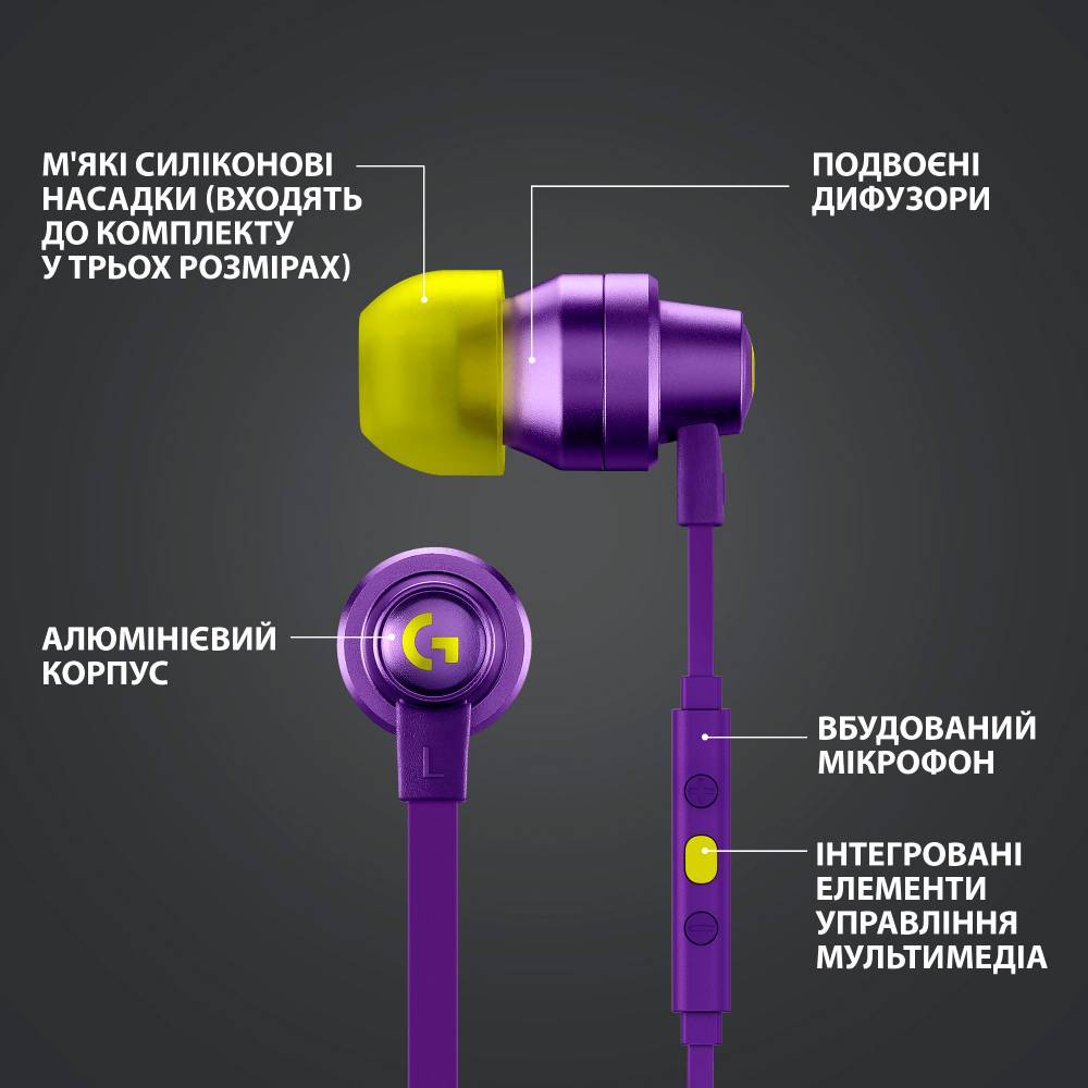 Замовити Гарнітура Logitech G333 Gaming Earphones Purple (981-000936)