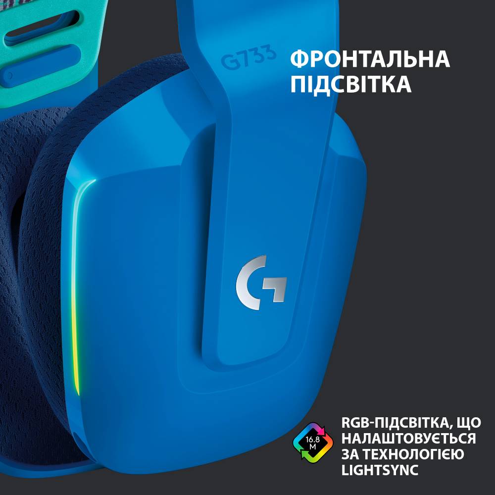 Гарнитура LOGITECH G733 LIGHTSPEED Wireless RGB BLUE (981-000943) Крепление дуга (над головой)