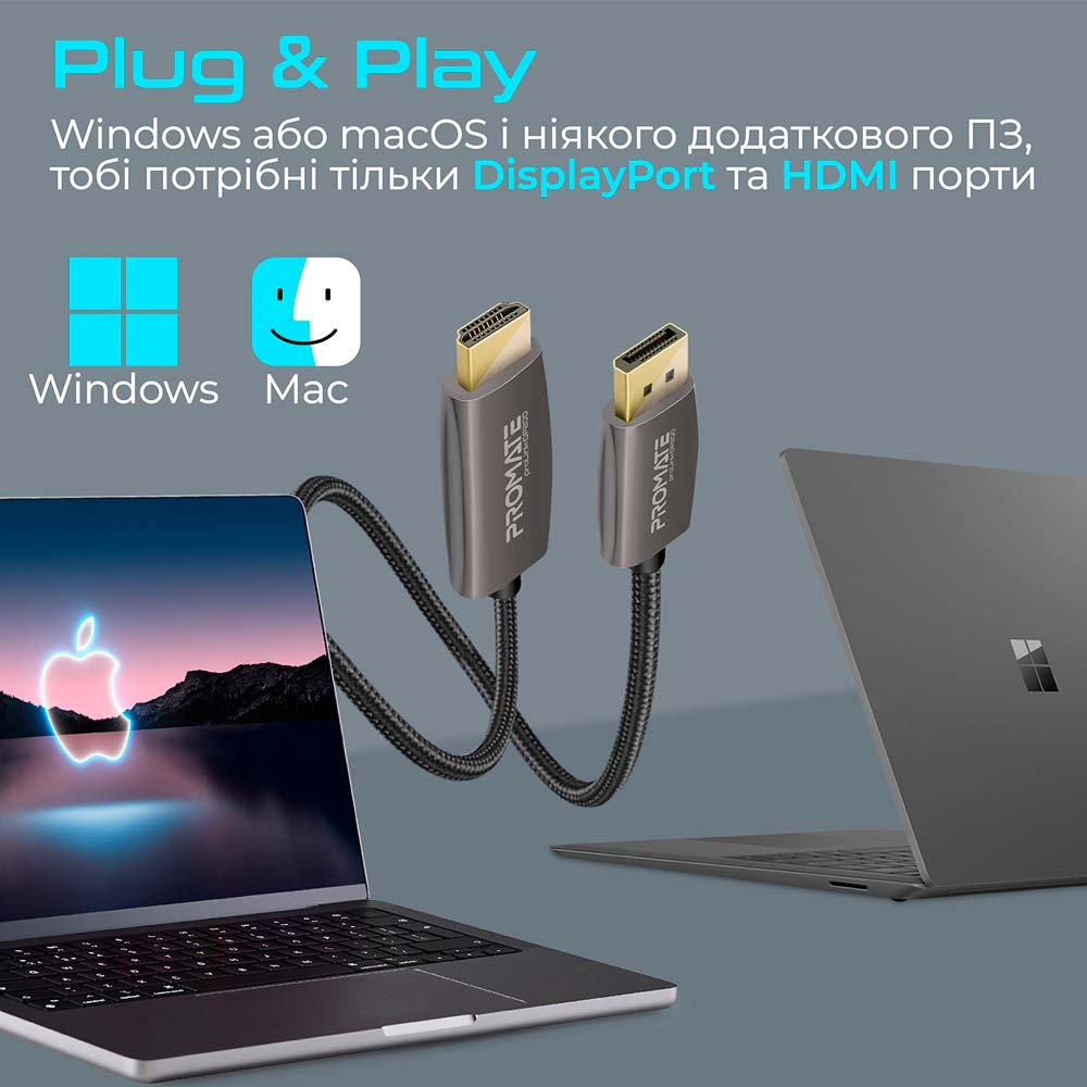 Фото Кабель Promate ProLink-DP200 DisplayPort to HDMI 2 м Black (prolink-dp200.black)