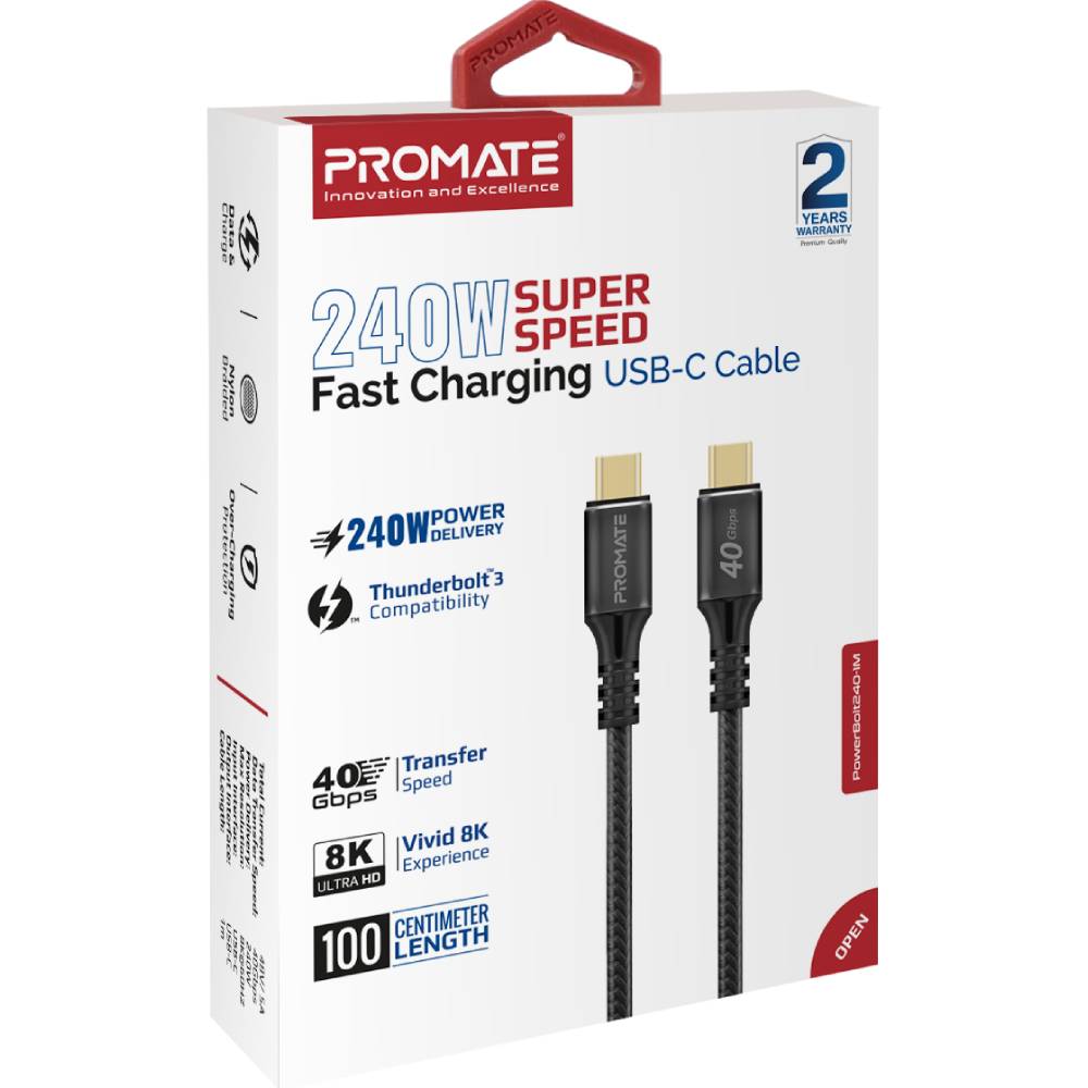 Кабель PROMATE USB-C-USB-C 2 м (powerbolt240-2m.black) Тип USB Type-С - USB Type-С