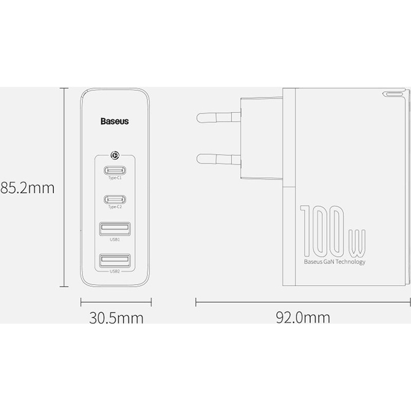 В Фокстрот Сетевое зарядное устройство BASEUS CCGAN2P-L01 100W GaN Black (CCGAN2P-L01)