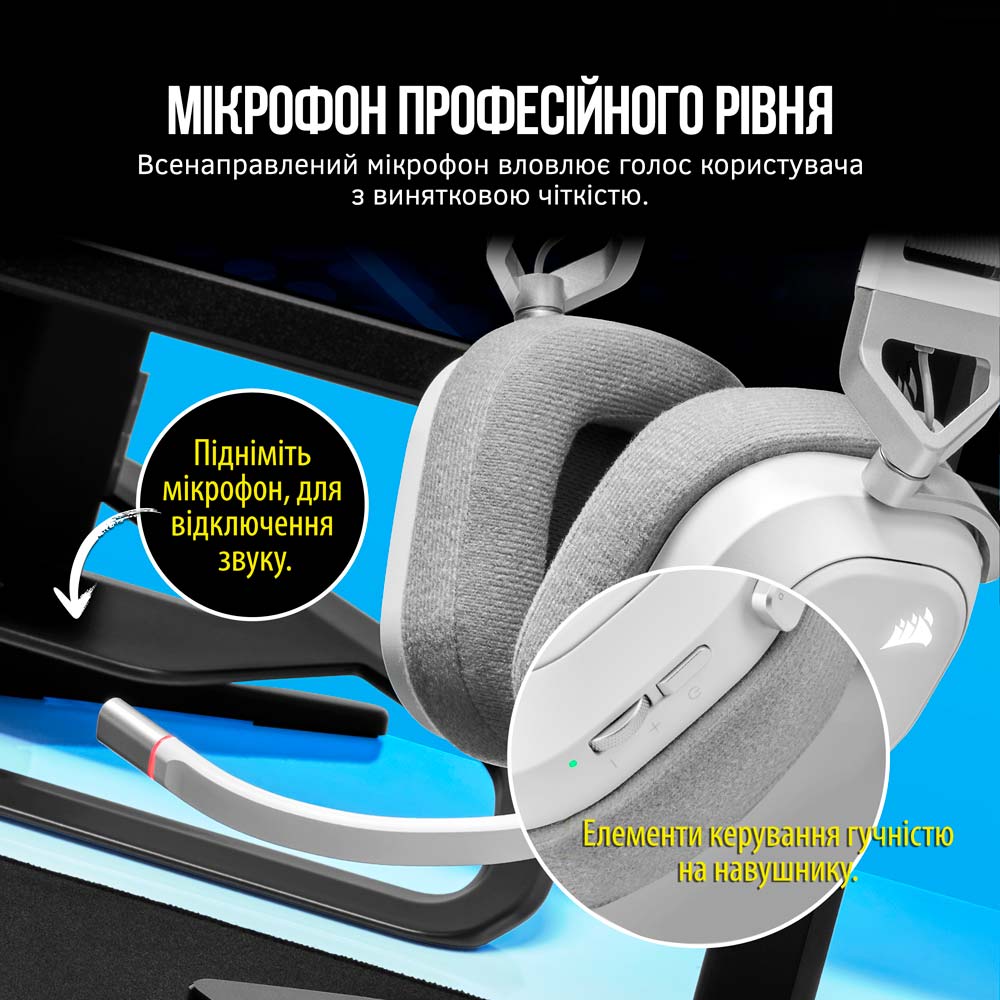 Фото Гарнітура CORSAIR HS80 RGB Wireless White (CA-9011236-EU)