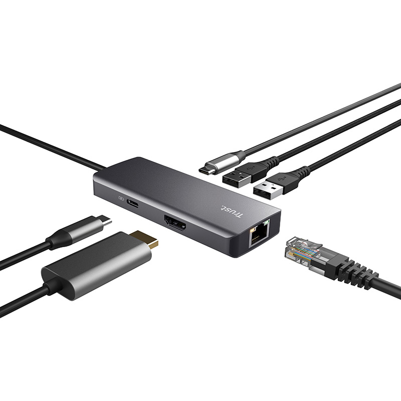 Фото Док-станция TRUST Dalyx 6-in-1 USB-C Multi-port Dock Aluminium (24968)