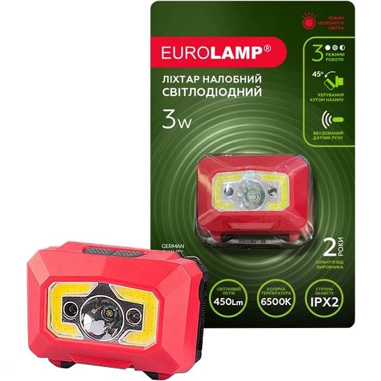 Ліхтар налобний EUROLAM 3W COB Red (HL-3W(red)) Тип ліхтар