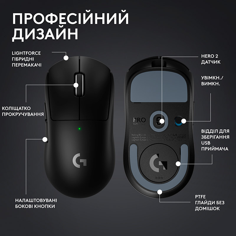 Изображение Мышь LOGITECH G Pro X Superlight 2 Lightspeed Black (L910-006630)