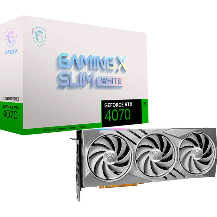 Фото Видеокарта MSI NVIDIA RTX 4070 12Gb 192Bit 2730/21000MHzGAMING X SLIM WHITE (RTX 4070 GAMING X SLIMWHITE12G)