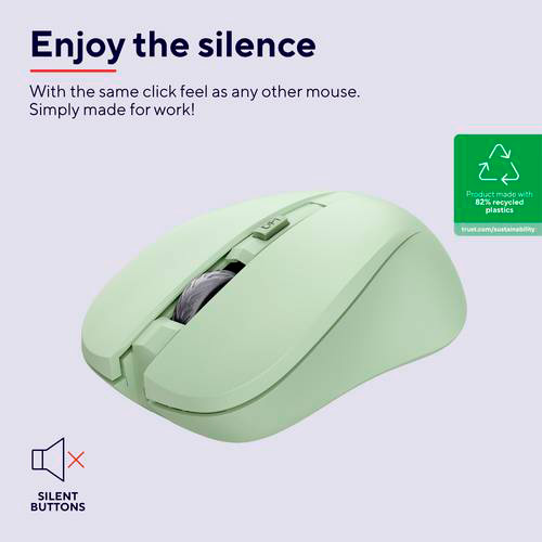 Фото Мышь TRUST Mydo Silent Wireless Green (25042)