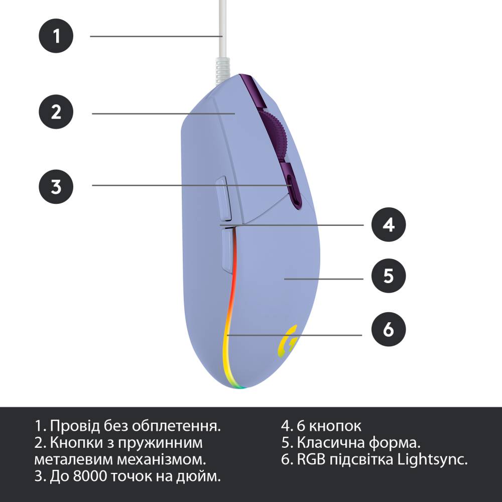 Заказать Мышь Logitech G102 Lightsync USB Lilac (L910-005854)