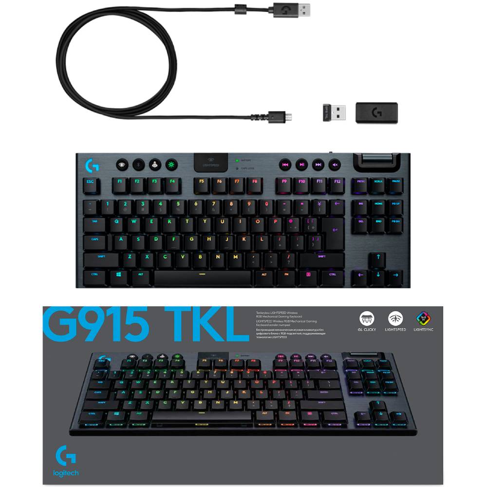 Покупка Клавиатура LOGITECH G915 TKL Tenkeyless LIGHTSPEED Wireless RGB Gaming Clicky US Carbon (920-009503)