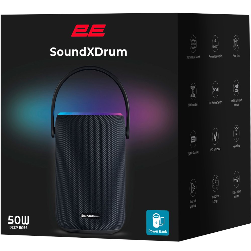 Фото Портативная акустика 2E SoundXDrum Black (2E-BSSXDWBK)