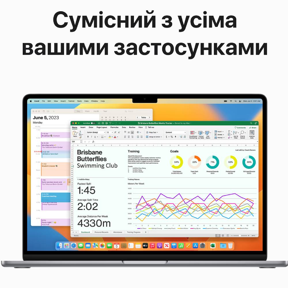 Зовнішній вигляд Ноутбук APPLE MacBook Air M2 15" 256GB Space Grey (MQKP3UA/A)