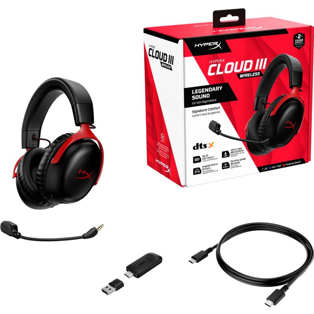 Заказать Гарнитура HYPERX Cloud III WL USB-A/USB-C Black/Red (77Z46AA)