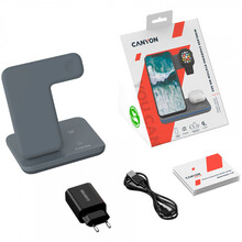 Беспроводное зарядное устройство CANYON WS-303 3 в 1 QI Dark Grey (CNS-WCS303DG)