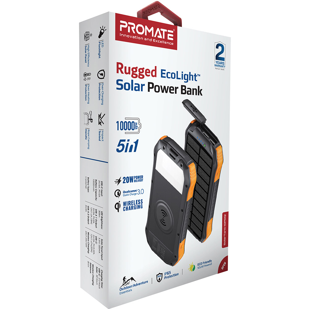 Зображення Powerbank Promate SolarTank-10PDQi Power Delivery Qi Black (solartank-10pdqi.black)