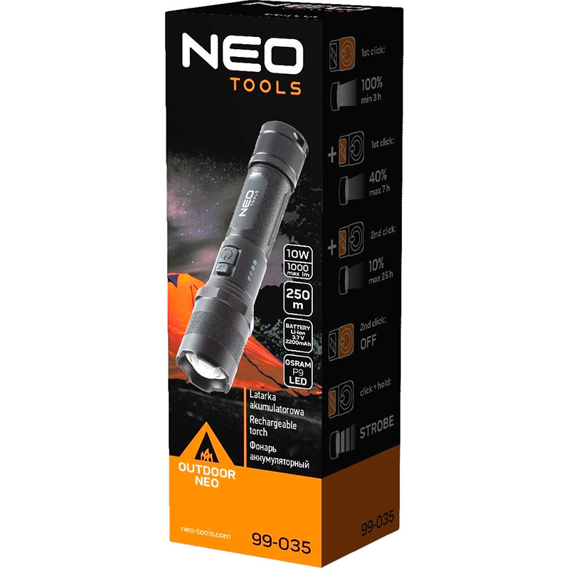 Ліхтар NEO TOOLS 10Вт 2200мАг (99-035) Потужність 10 Вт