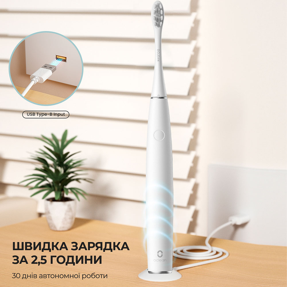 В Україні Електрична зубна щітка Oclean Air 2T Electric Toothbrush White (6970810552324)
