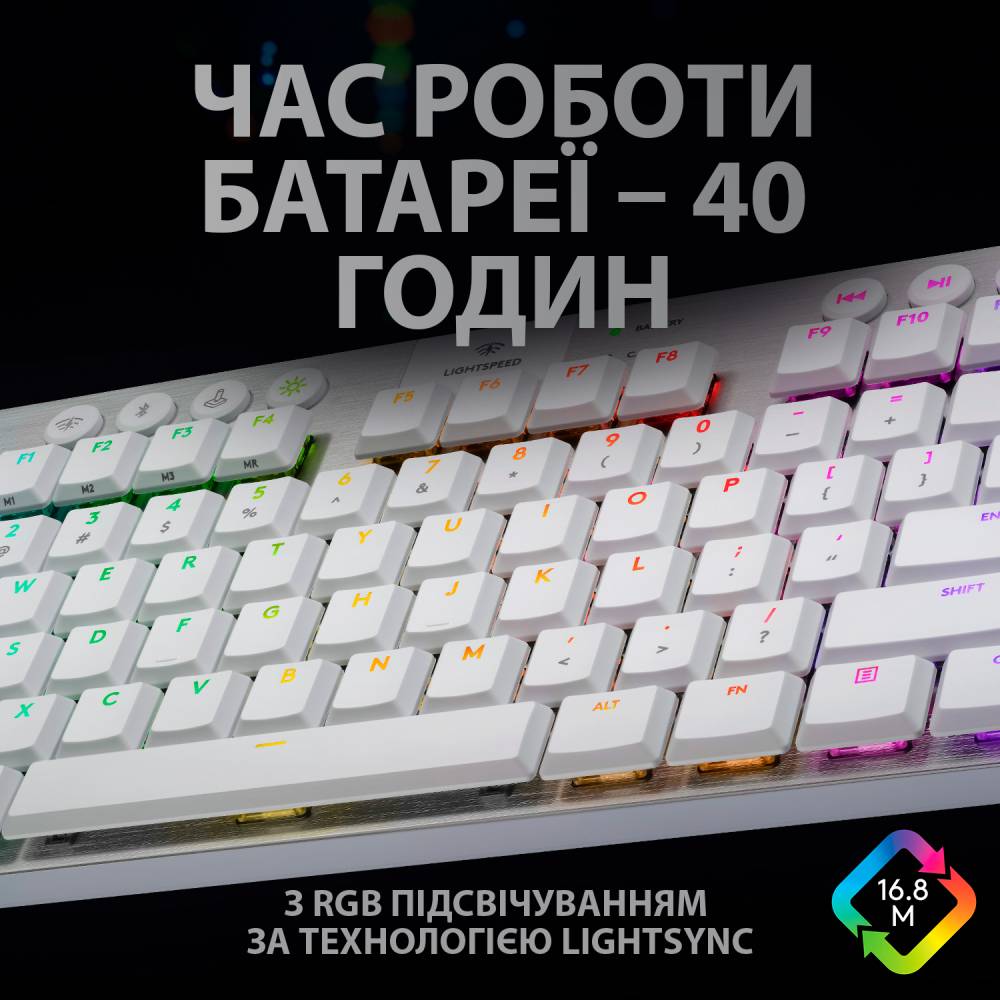 Клавіатура Logitech G915 Gaming TKL LIGHTSPEED Wireless RGB White (920-009664) Підключення бездротове