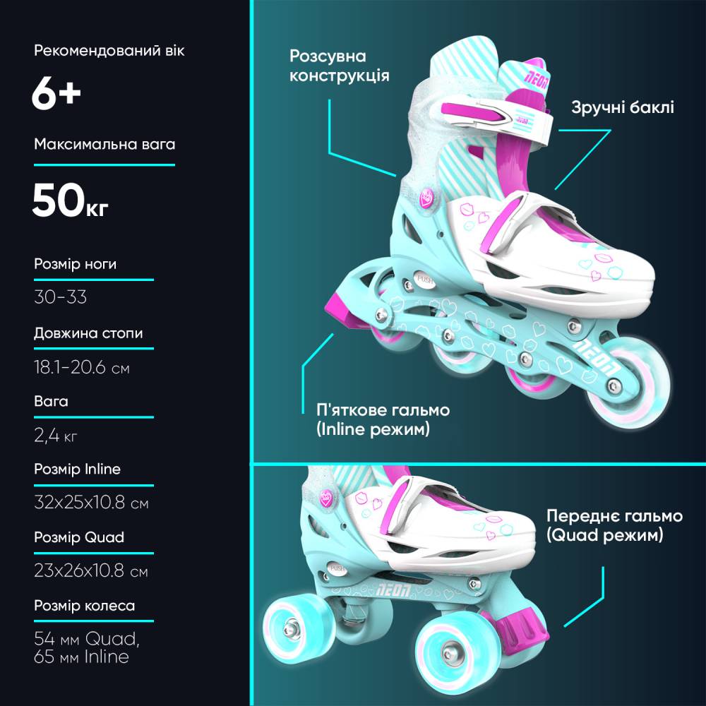 В інтернет магазині Ролики NEON COMBO SKATES Turquoise (NT09T4)