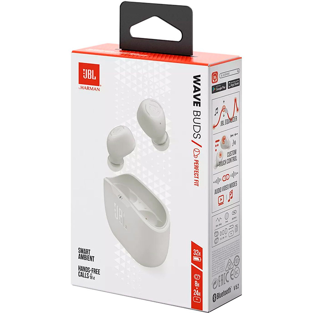 Зображення Гарнітура JBL WAVE BUDS White (JBLWBUDSWHT)