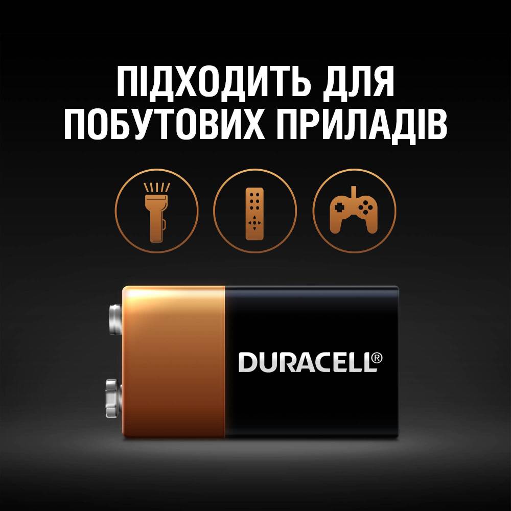 Щелочная батарейка DURACELL 9V 1 шт (5006014) Электрохимическая система алкалиновая (L)