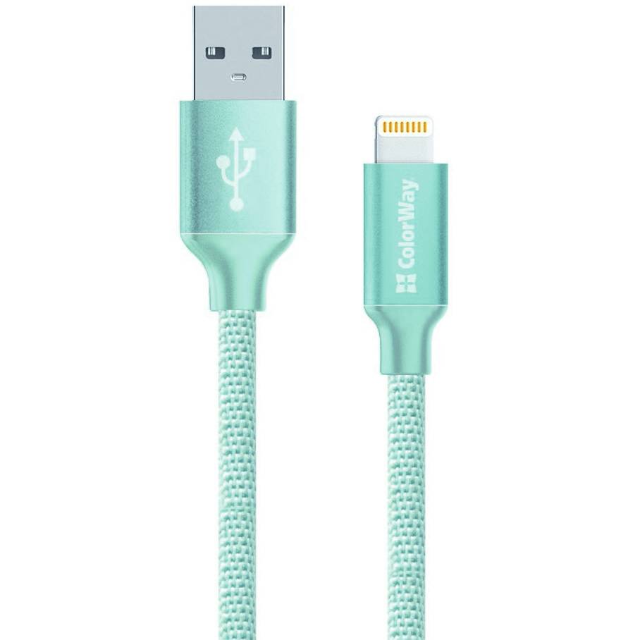 Кабель COLORWAY USB - Apple Lightning 2.4 А 2м mint (CW-CBUL007-MT)