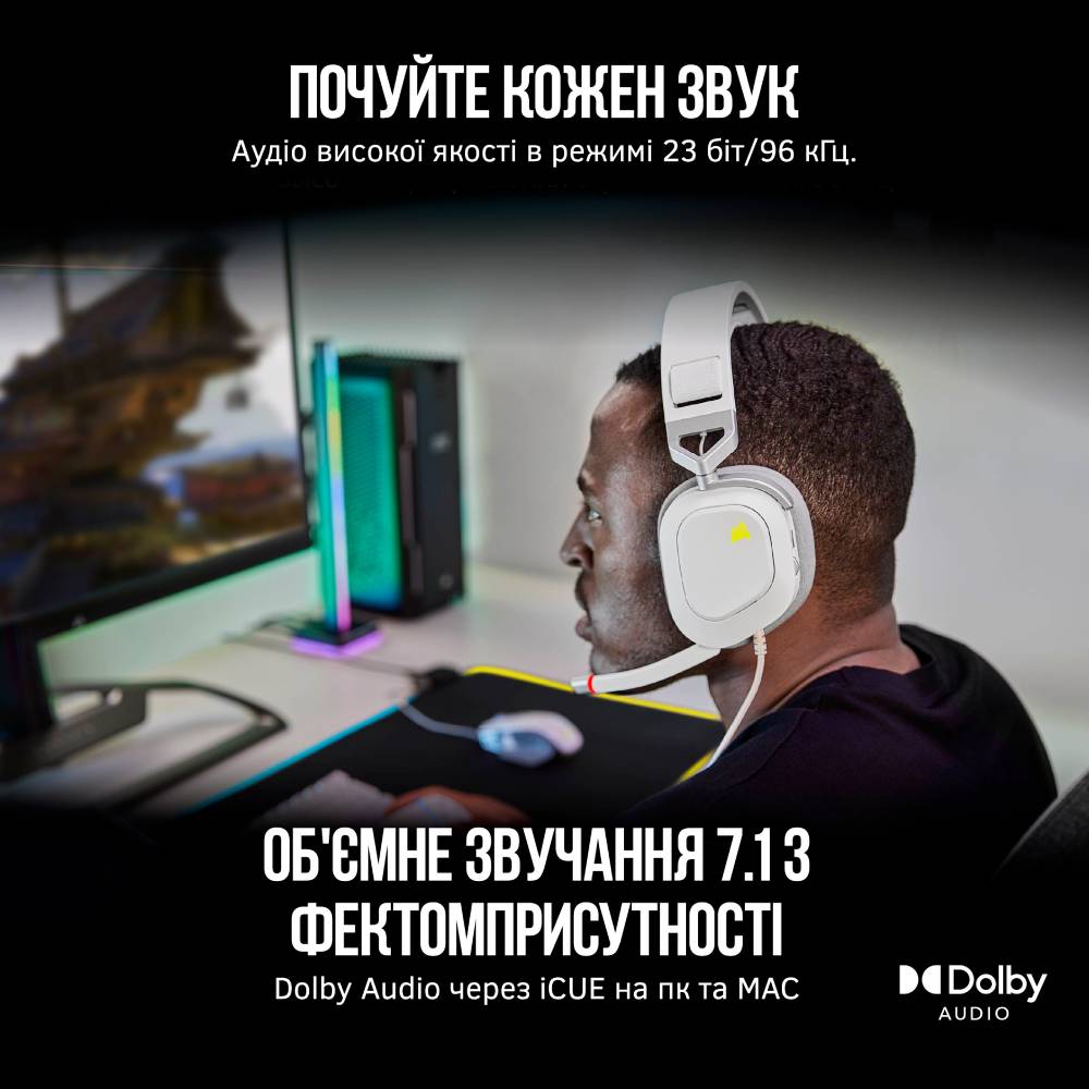 Внешний вид Гарнитура Corsair HS80 RGB Headset White (CA-9011238-EU)