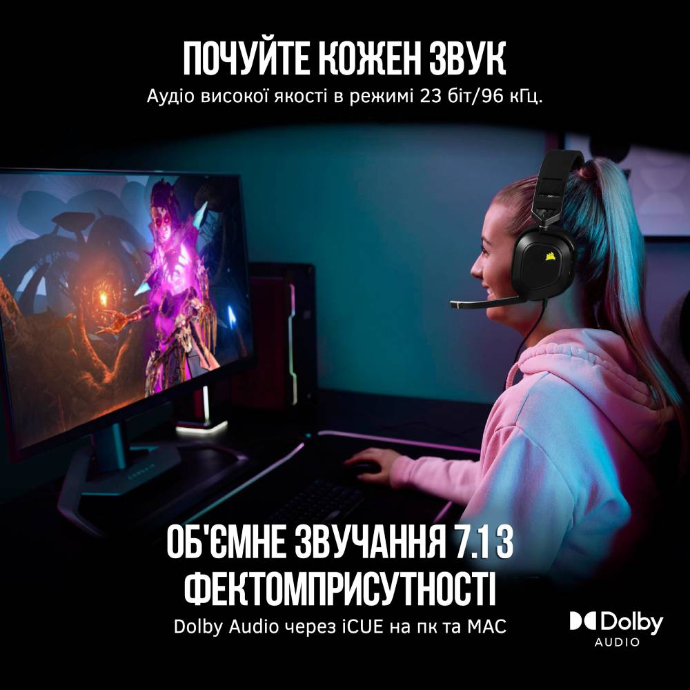 Внешний вид Гарнитура Corsair HS80 RGB Headset Carbon (CA-9011237-EU)
