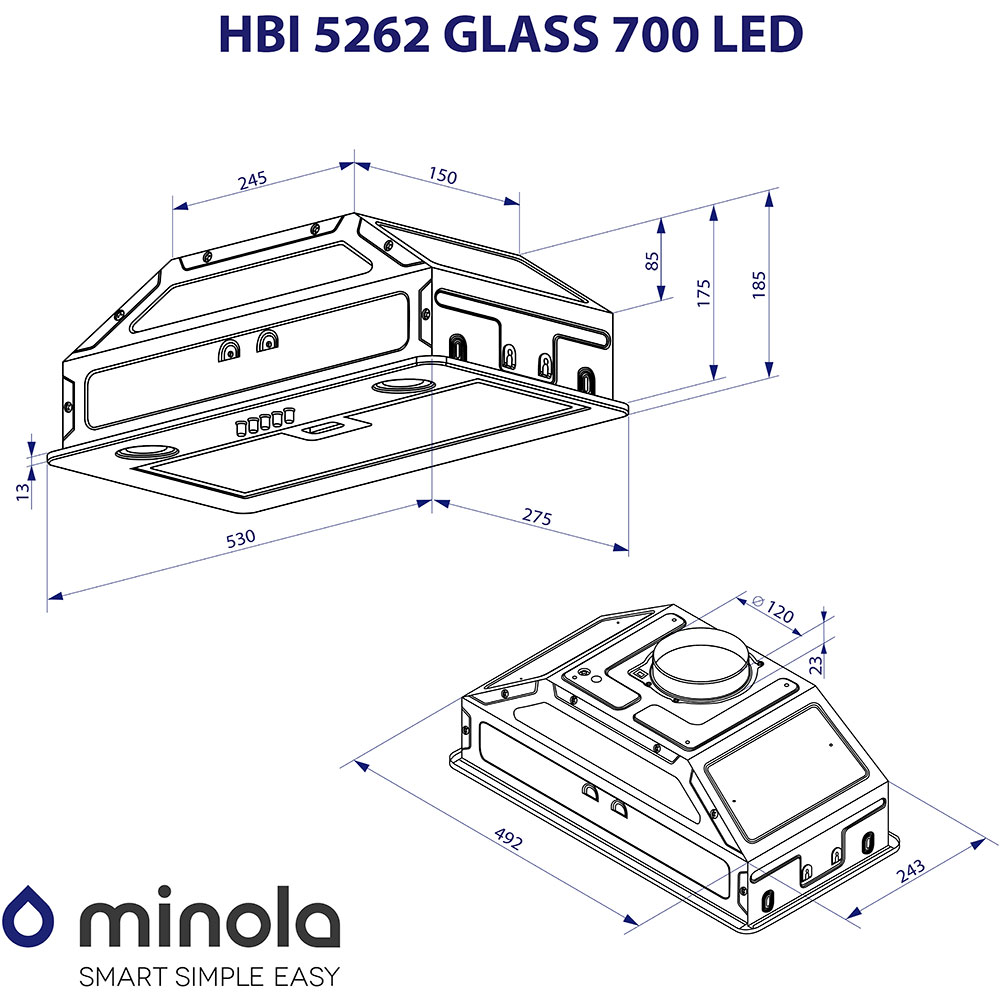 Зображення Витяжка MINOLA HBI 5262 BL GLASS 700 LED
